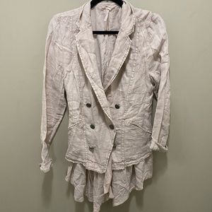 Free People linen blazer jacket / coat. Light pink / blush colour.